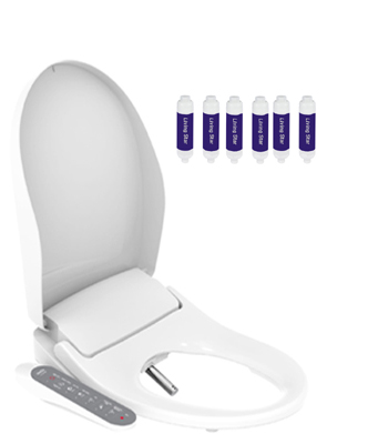 Living Star 5900 elongated Top lid open(350wx400h) with 6 packs of bidet water filter