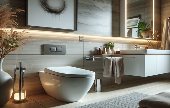 elongated toilet seat - a bathroom with a bidet seat setting